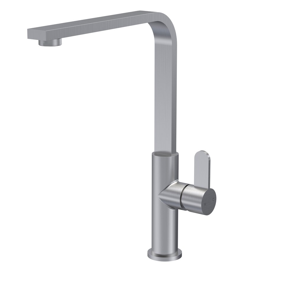 image 1 of Balterley Chara Kitchen Mono Mixer Tap with Single Lever Handle, Curved Swivel Spout | Silver | Brushed Nickel | 1
