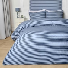 OHS Stripe Embossed Soft Cosy Plush Plump Duvet Cover and Pillowcase Bedding Set | Blue | Navy | Double