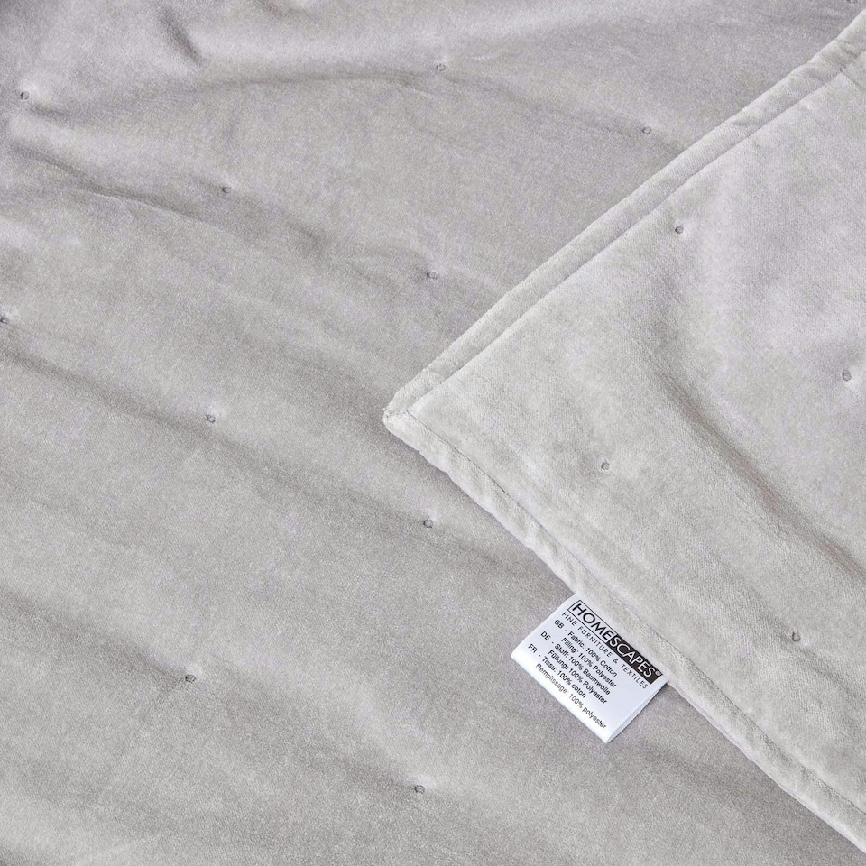 image 1 of Homescapes Light Grey Velvet Quilted Throw - 125 x 150 cm | Grey