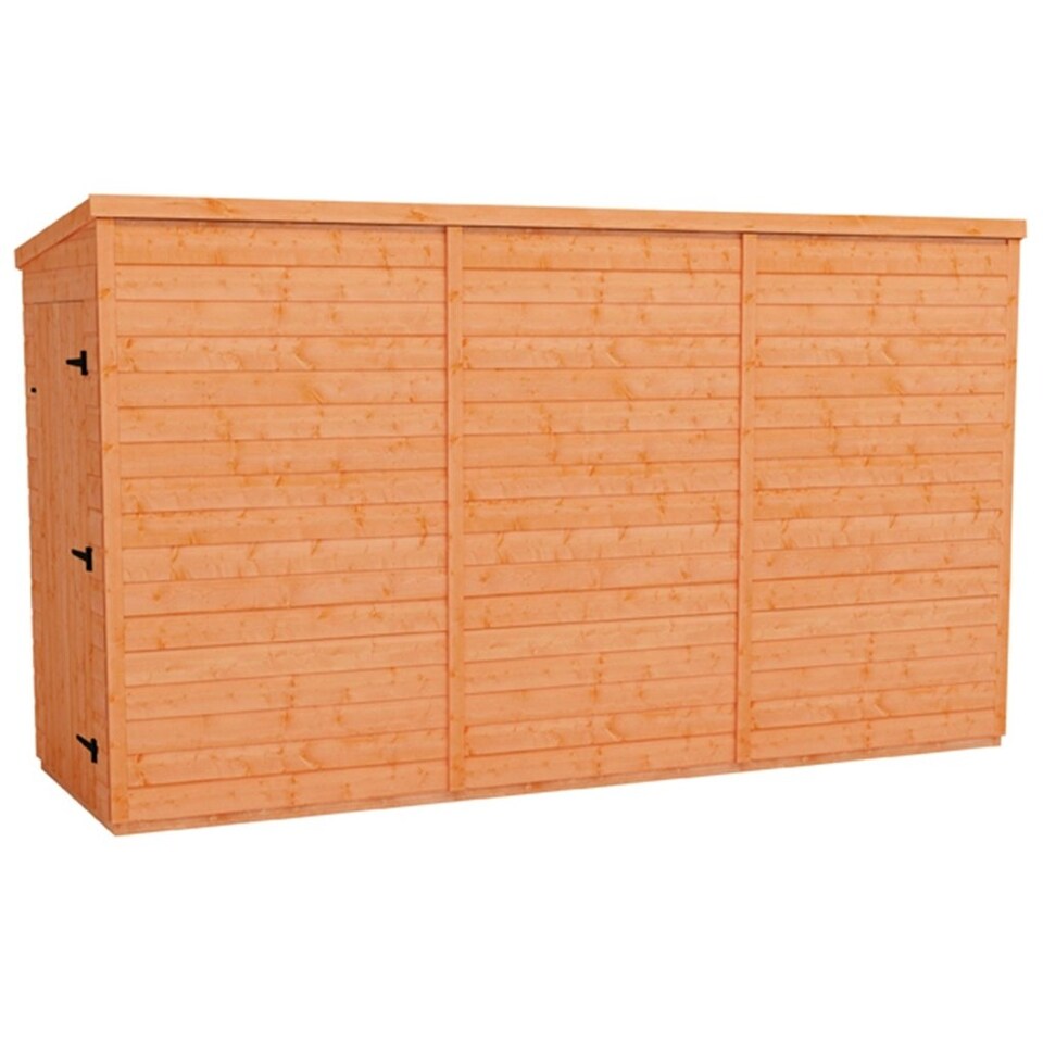 image 1 of 12 x 4 (3.53m x 1.15m) Windowless Wooden Tongue and Groove PENT Shed - Single Door (12mm T&G Floor and Roof) (12ft x 4ft) (12x4)
