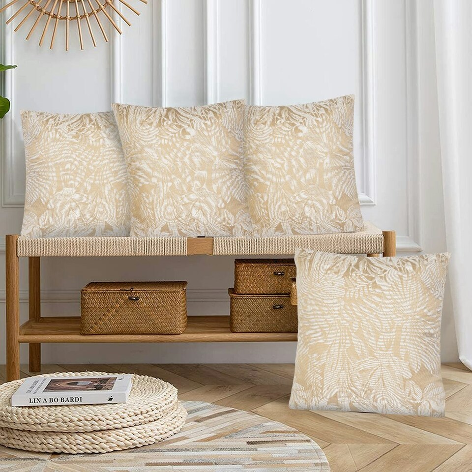 image 1 of Botanic Floral Soft Chenille 45cm x 45cm Cream Cushion Set of 4 | Cream | White | 45cm x 45cm x 10cm | 4
