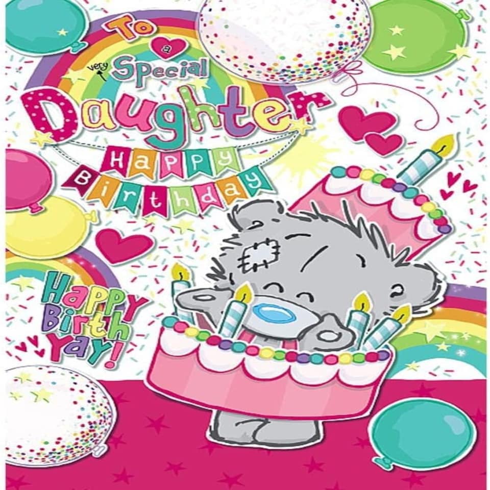 image 1 of Bear Dressed As A Cake Daughter Birthday Card