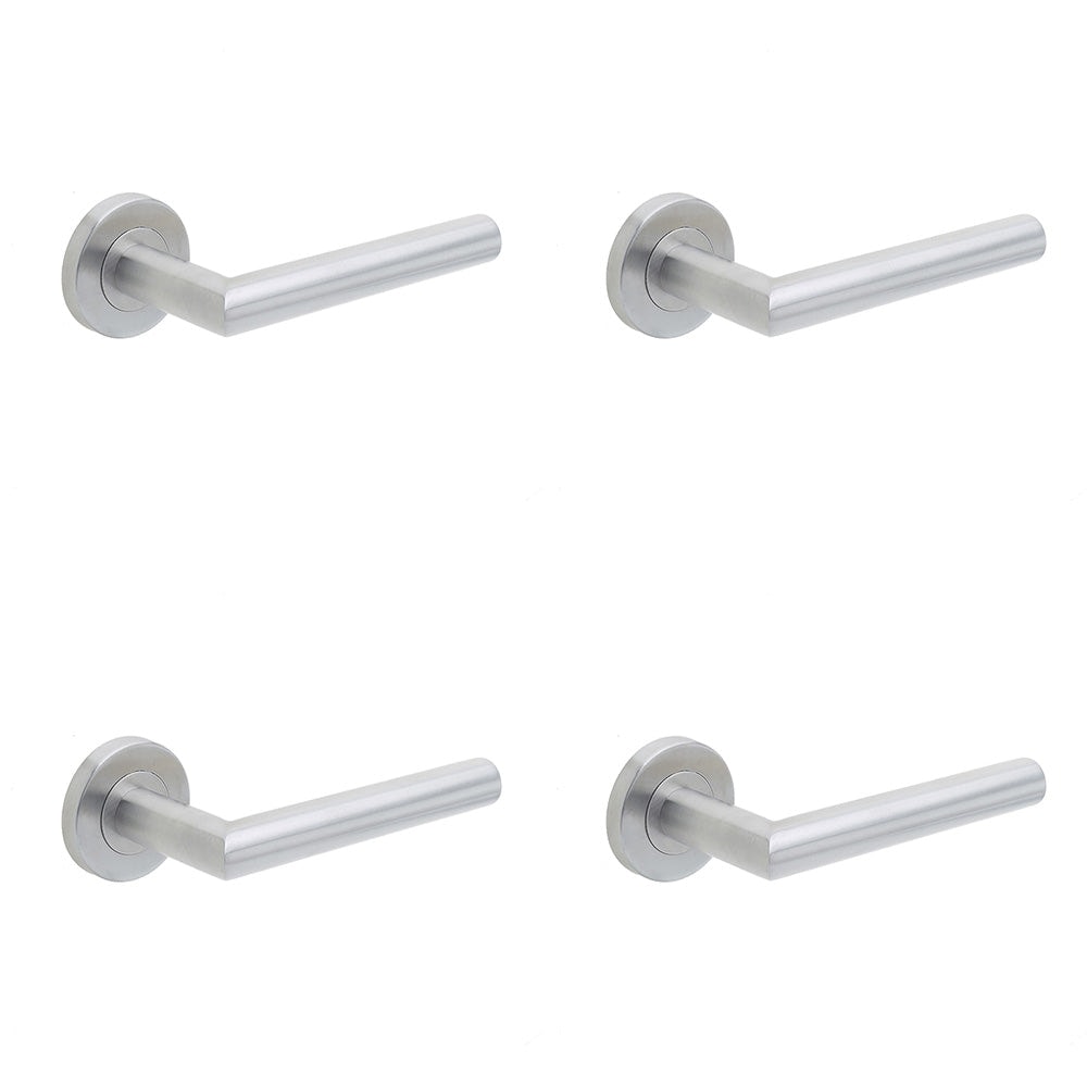 4 PACK Satin Stainless Steel Door Handle on Rose for Residential and Commercial Use Interior Handle