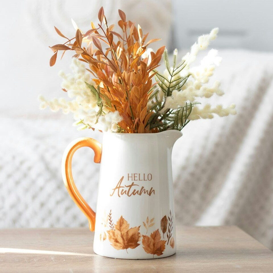 image 1 of Ceramic Hello Autumn Flower Jug Vase - 18cm