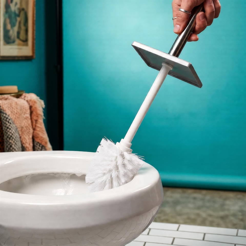image 1 of Harbour Housewares 2x Matt Grey Toilet Brushes with Holder - Square Brush Non Slip Base Rust Resistant Toilet Cleaning Brush Set