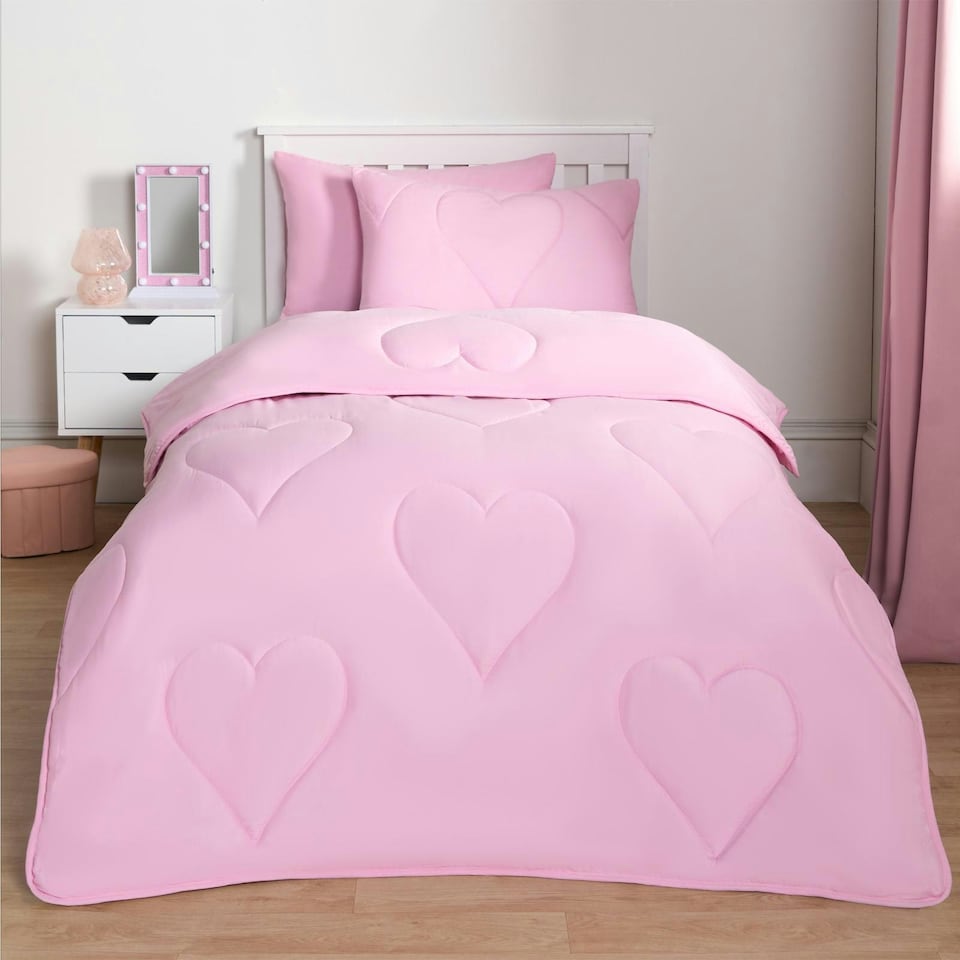 image 1 of OHS Coverless Heart Quilted 7.5 Tog Bedding Set, Single - Pink