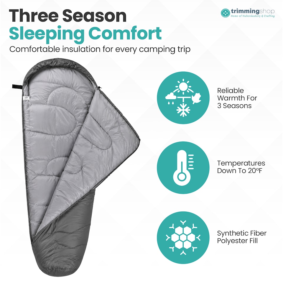 image 1 of 350GSM Mummy Waterproof Sleeping Bag with Hood, 6ft Adults - 3-4 Season