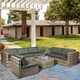 image 10 of Outsunny 8 Pieces Outdoor PE Rattan Sofa Set with Cushions, Patio Garden Furniture Sets with Glass Top Coffee Table, Storage Corner Table, Grey