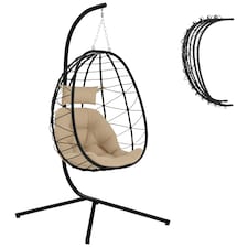 Outsunny Garden Egg Chair Outdoor Hanging Swing Chair, Folding Basket, Grey 