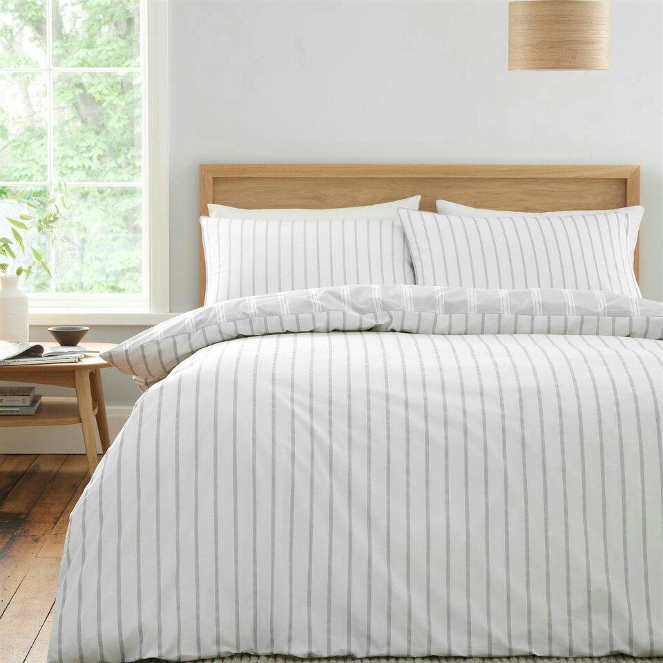 image 1 of Bianca Ashford Stripe Silver Duvet Cover Set Grey | Super King