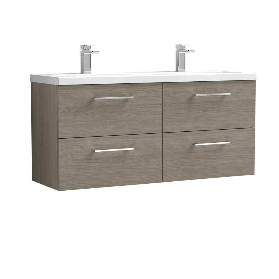 image 1 of Level 1200mm Wall Hung 4 Drawer Vanity Unit, Double Basin - Solace Oak