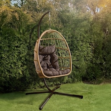 OHS Outdoor Folding Floating Garden Hanging Cushioned Egg Chair | Yellow | Natural | One Size