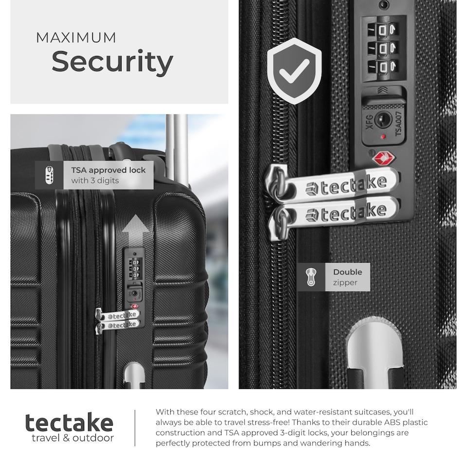 image 1 of Suitcase Set of 4 ABS Hard Shell Luggage Travel Trolley 4 Wheel Lightweight Telescopic Handle | Black | black | 1