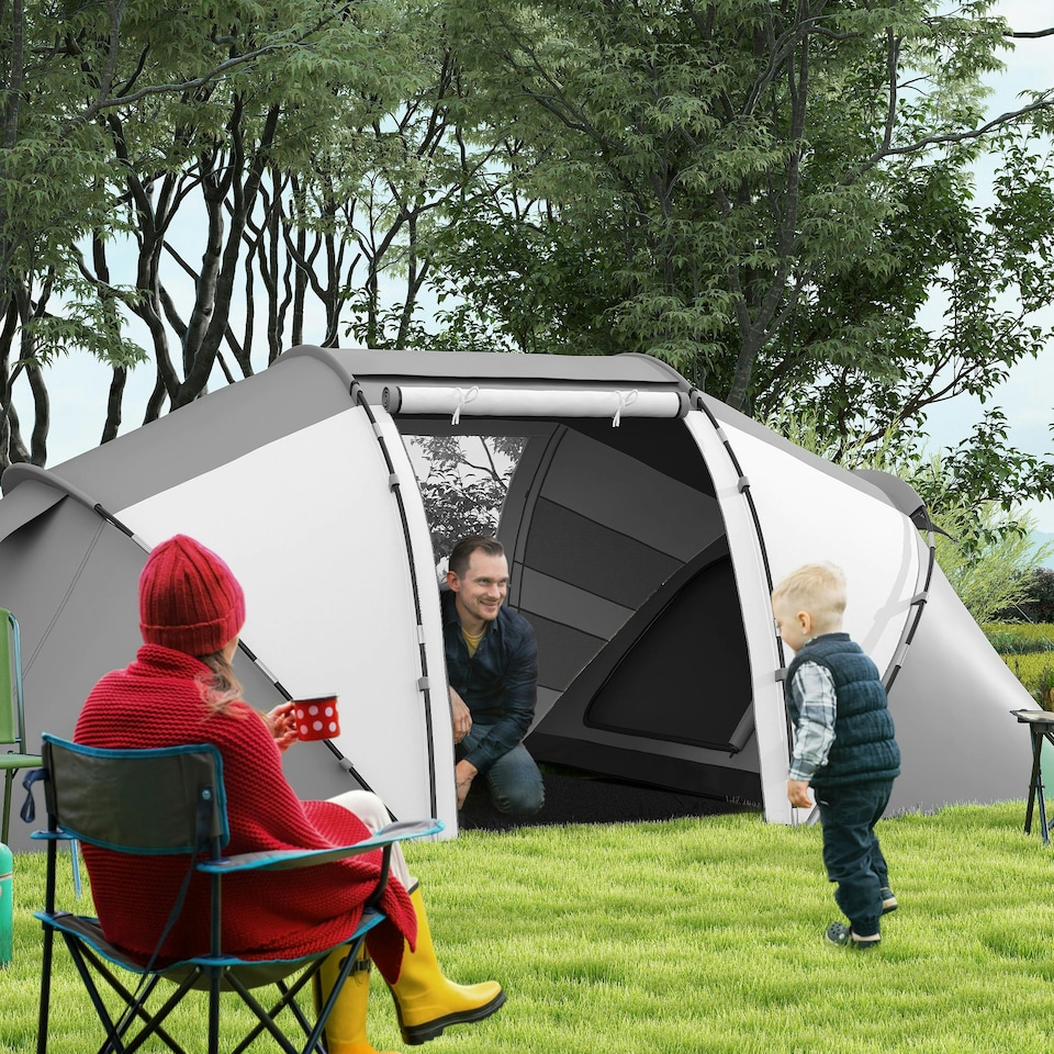 image 1 of Outsunny 4-6 Persons Camping Tent Dome Family Travel Group Hiking Room Fishing | Green | Green and White