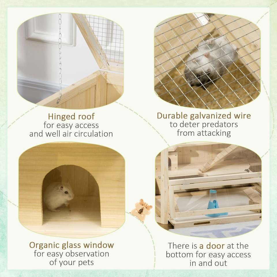 image 1 of PawHut 3 Tier Wooden Hamster Cage Gerbil Play Centre w/ Sliding Tray Ramps
