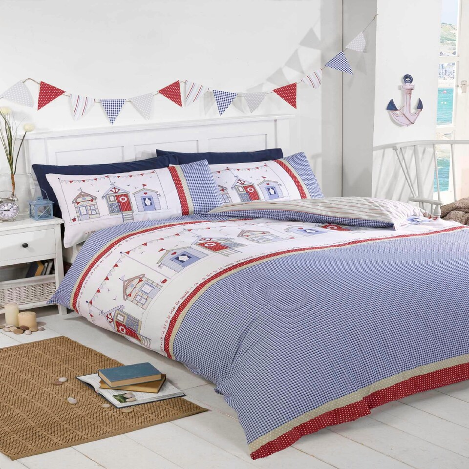 image 1 of Beach Hut Polycotton Duvet Set with Pillowcase Multi | Double
