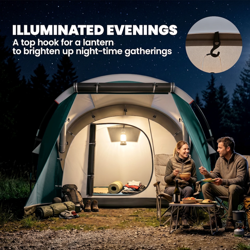 image 1 of Outsunny 3000mm Waterproof Camping Tent with 2 Rooms for 3 Man, Green