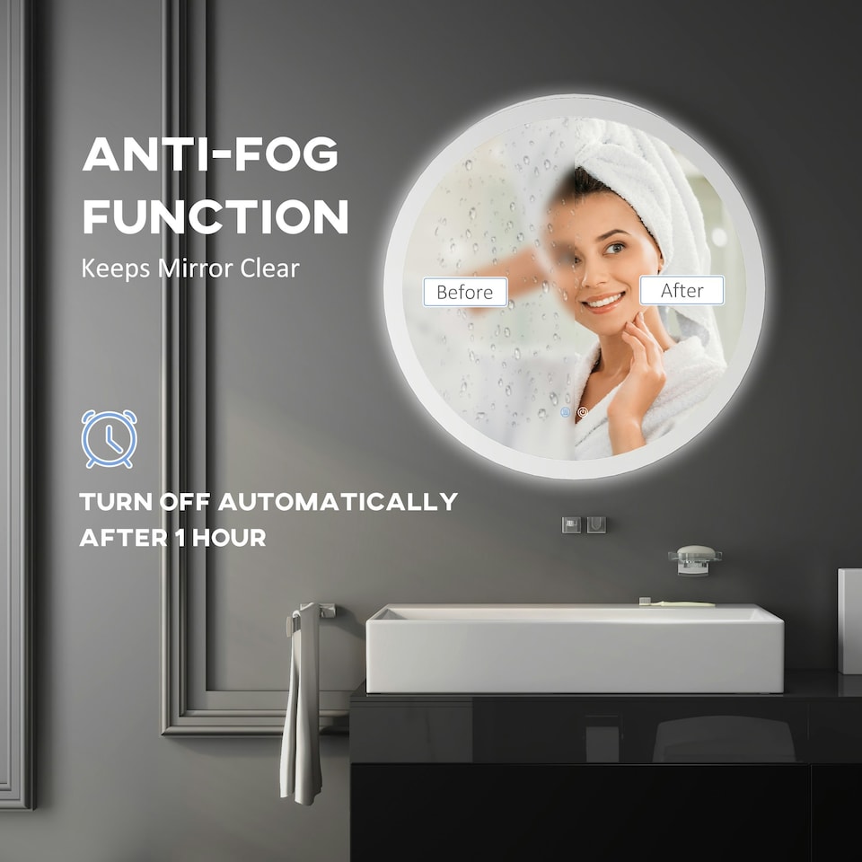 image 1 of kleankin Illuminated Bathroom Mirror with LED Lights, Defogging Film