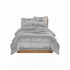 Embroidered Duvet Cover Set Luxury Bedding with Matching Accessories | Silver | One Size