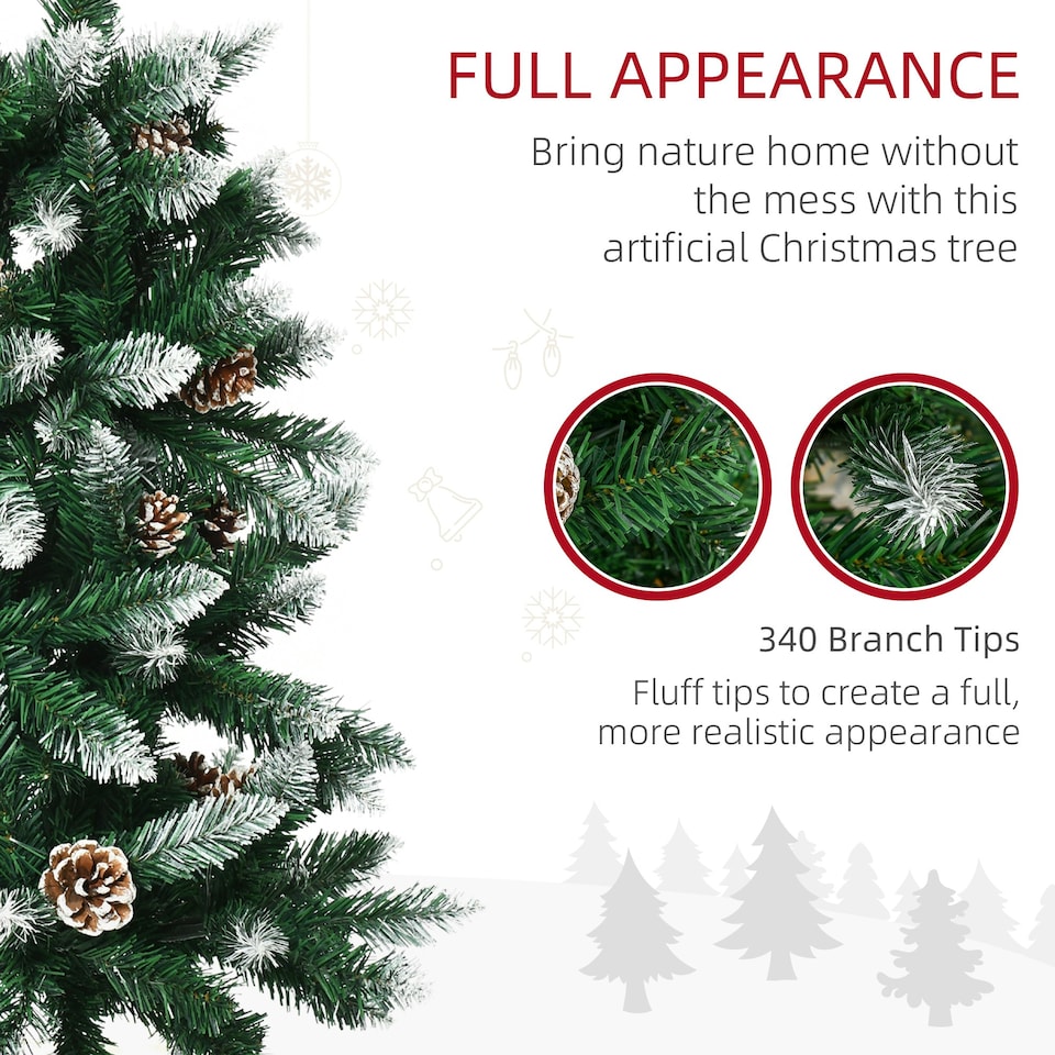 image 1 of HOMCOM 5' Snow Artificial Christmas Tree Holiday Home Décor with Pine Cones