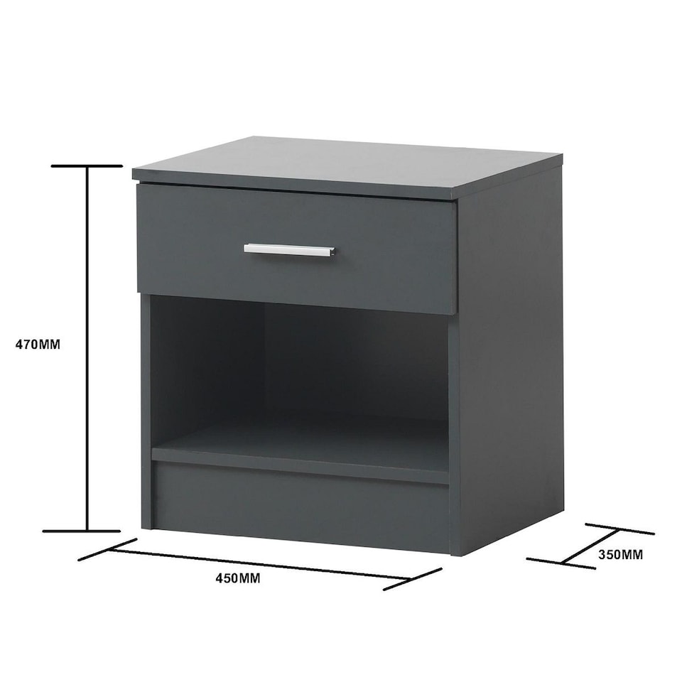 image 1 of Rio Costa Bedside Cabinet Bedroom Furniture Nightstand Table 1 Drawer Dark Grey