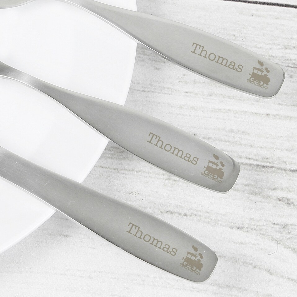 image 1 of Personalised 3 Piece Train Cutlery Set