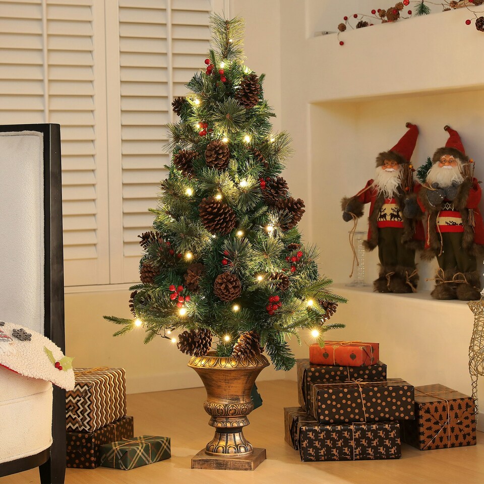image 1 of HOMCOM 4ft Artificial Christmas Tree with 60 Warm White LED Lights