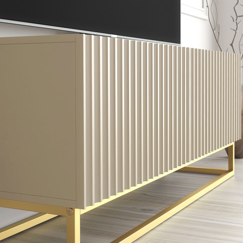 image 1 of TV Unit TV Stand Cashmere Gold Fluted Sideboard Media Console Storage Cabinet 100cm