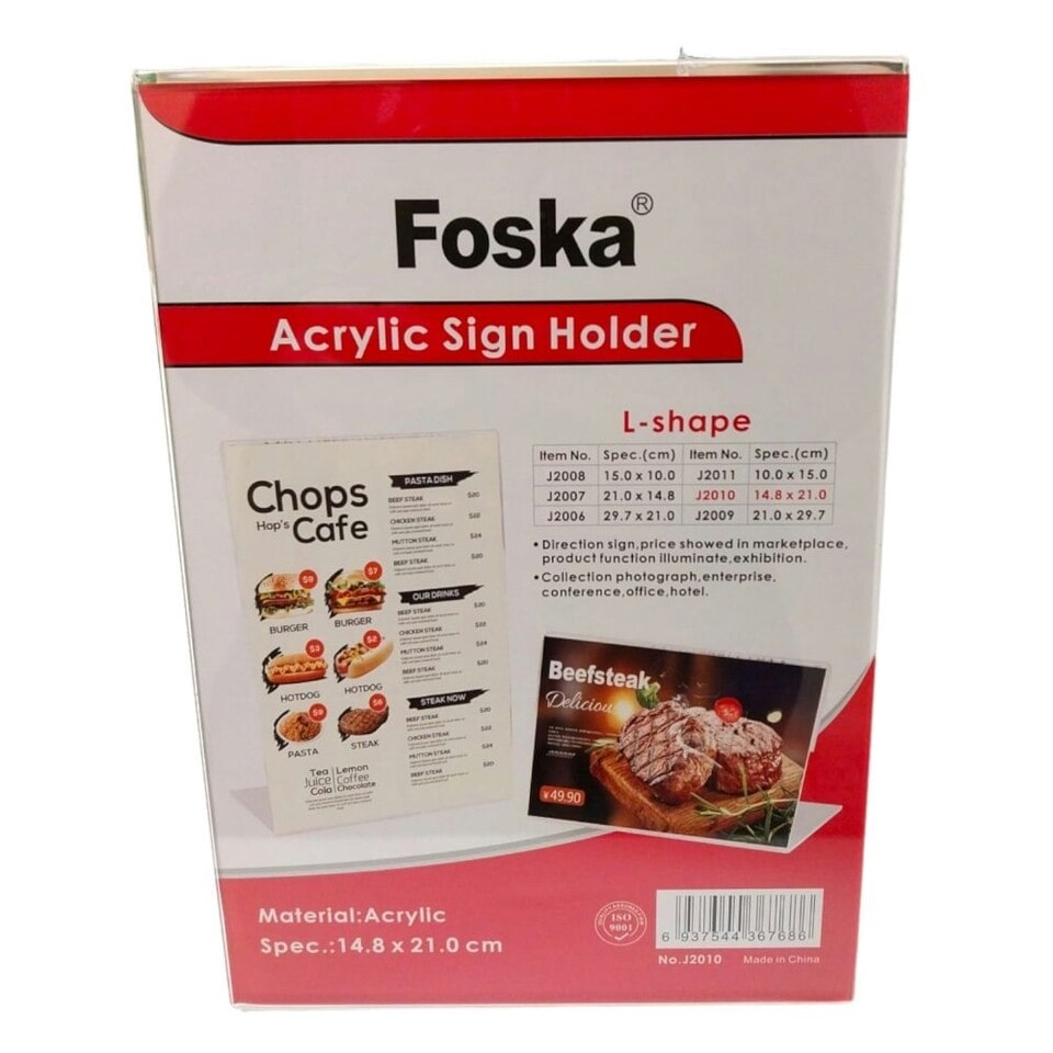 image 1 of A5 Vertical Design L-Shape Transparent Acrylic Label Sign Holder