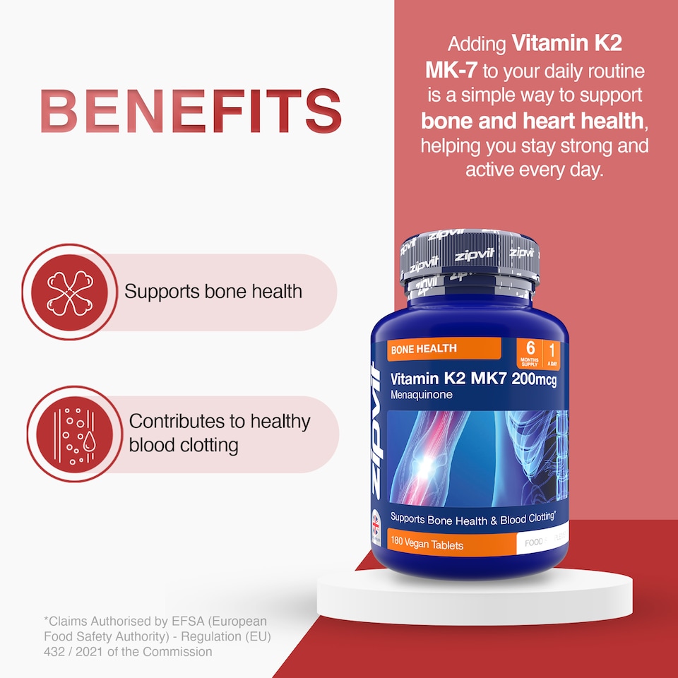 image 1 of Zipvit Vitamin K2 MK-7 200mcg, Heart & Bone Support, 180 Vegan Tablets, 6-Month Supply