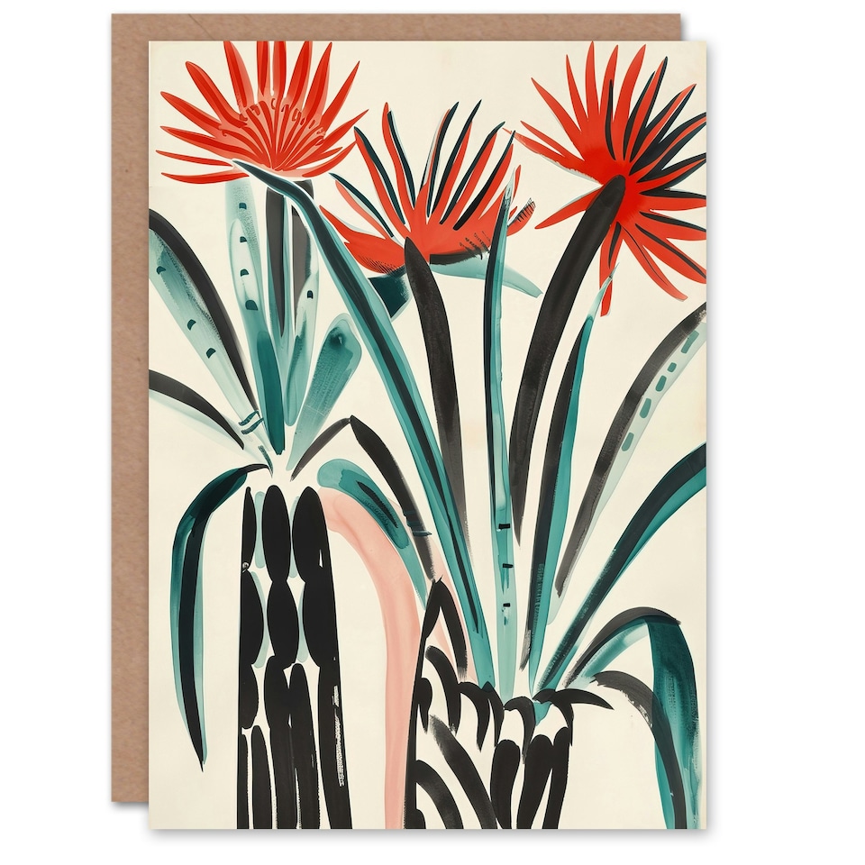image 1 of Abstract Red Dahlia Flowers Vases Woman Her Birthday Card