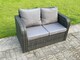 image 5 of Fimous Rattan Outdoor Garden Furniture Set Gas Fire Pit Dining Table with Side Table Chair Love seat Sofa Footstool