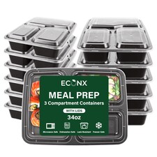 34oz Black 3 Compartment Meal Prep Containers With Lid Plastic Microwave Safe Food Storage Box 50pc