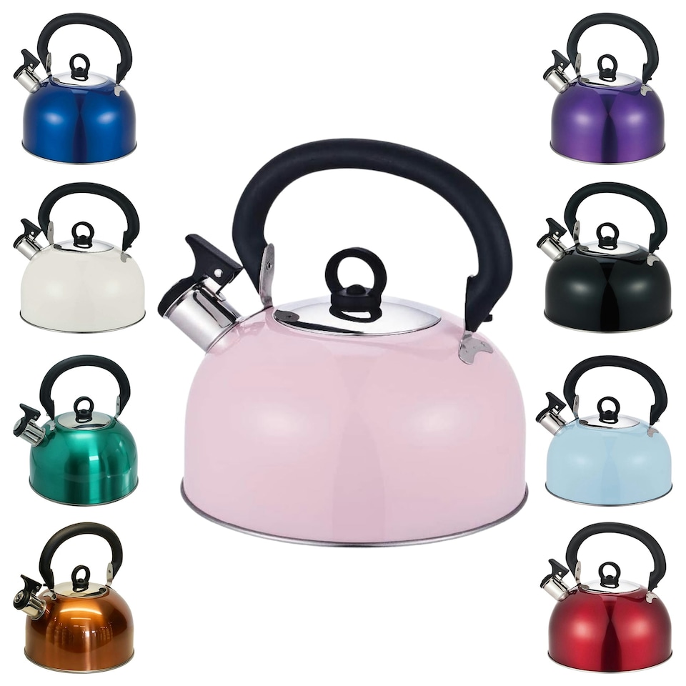 image 1 of Buckingham Stainless Steel Camping Whistling Kettle 2.5 Litre , Baby Pink