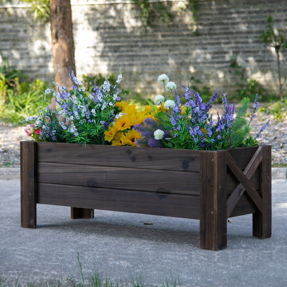 image 1 of Outsunny Wooden Garden Raised Bed Planter Grow Containers Pot,