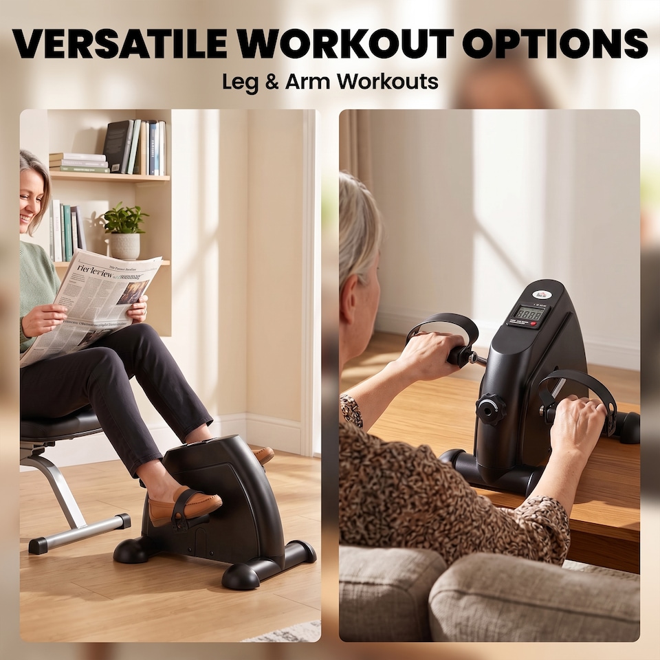 image 1 of HOMCOM Mini Exercise Bike Portable Pedal Manual Machine Indoor Fitness Black | Black
