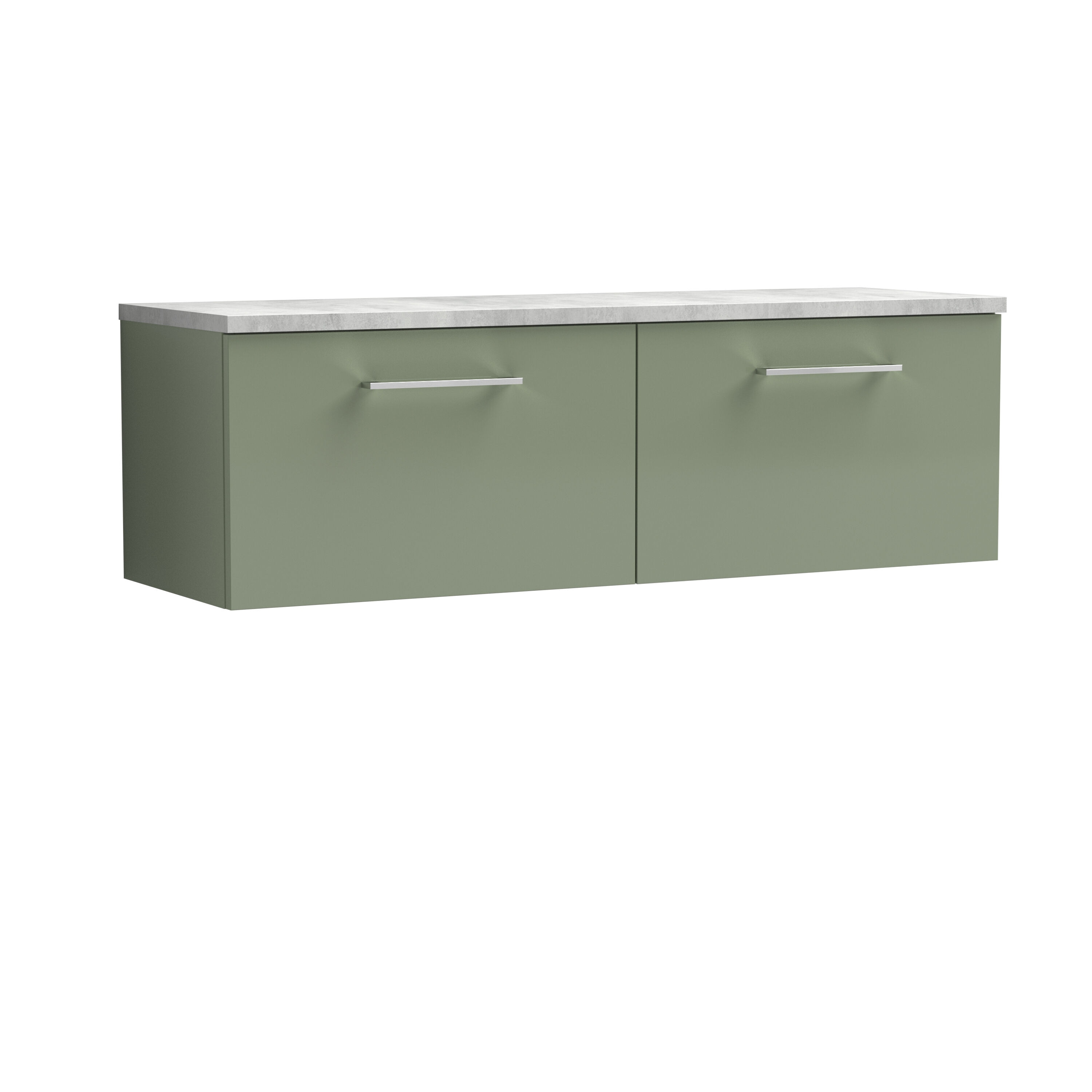 Balterley Bramshall 1200mm Wall Hung 2 Drawer Vanity Unit With Laminate Worktop For Modern Bathroom Storage - Satin Green