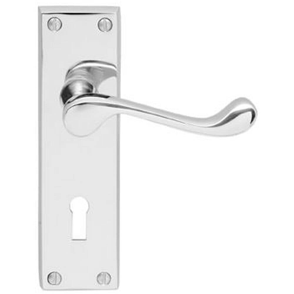 Loops Victorian Scroll Lever on Rectangular Lock Backplate 155 x 41mm Polished Chrome