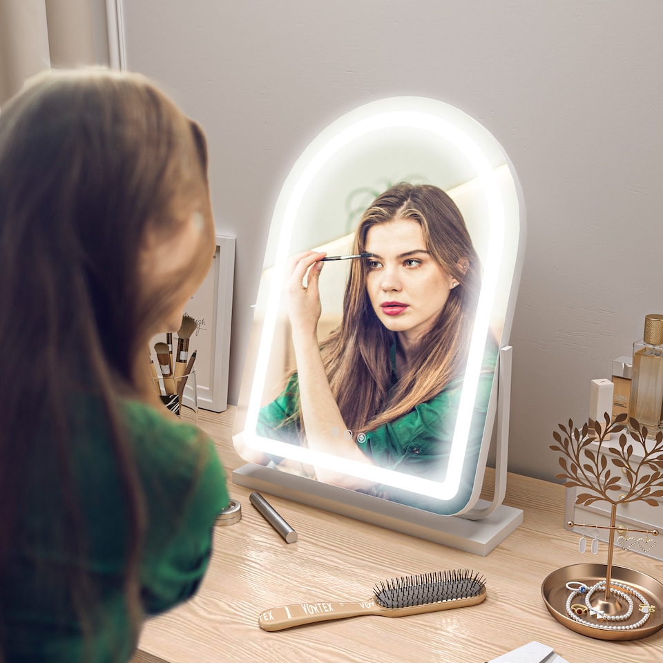 image 1 of HOMCOM LED Vanity Mirror with Lights, 43  59cm Lighted Makeup Mirror with 3 Colour, 360 Degree Rotation, Touch Screen, for Bedroom and Dressing Room, White
