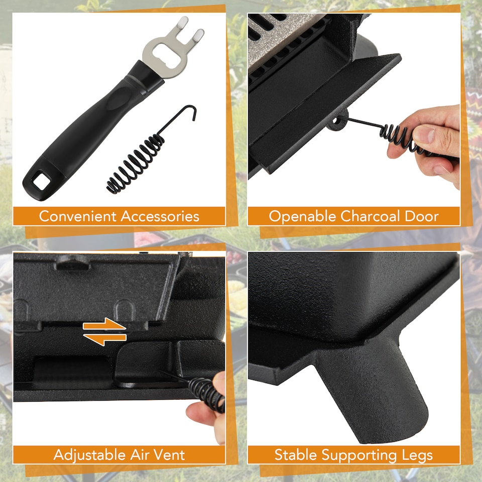image 1 of COSTWAY 100% Cast Iron Hibachi Grill Portable Charcoal Grill
