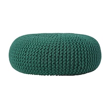 Homescapes Forest Green Large Round Cotton Knitted Pouffe Footstool