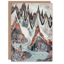 Spiky Mountains River Trippy Floral Folk Him Her Birthday Card