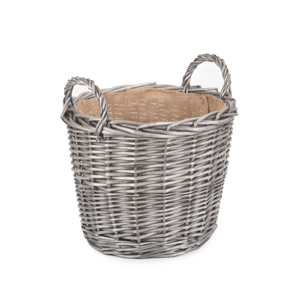 image 1 of Medium Round Lined Wicker Log Basket