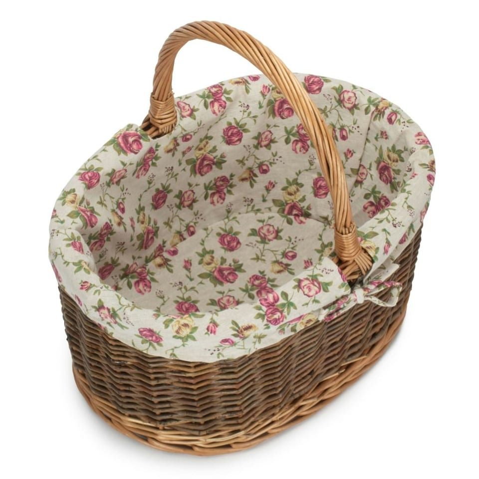 image 1 of Large Lined Country Oval Wicker Shopping Basket Blue | Blue | L