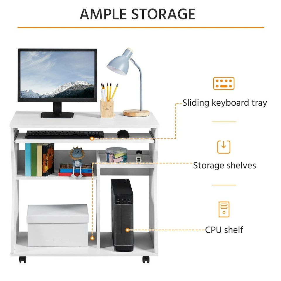 image 1 of Yaheetech Space-saving Computer Desk Wheels | White