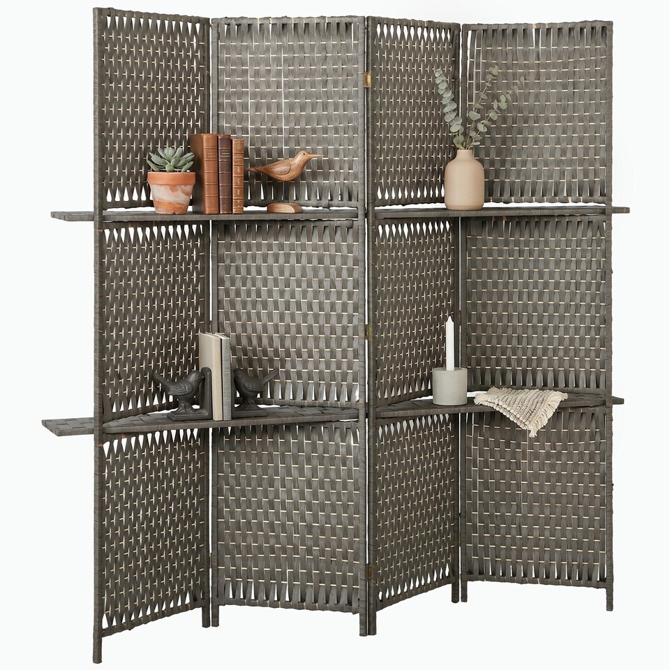image 1 of HOMCOM 4-Panel Folding Room Divider with Shelves