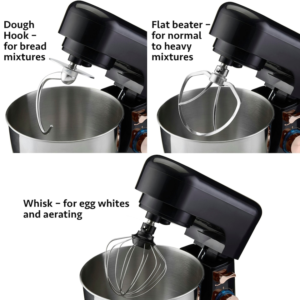 image 1 of Cooks Professional Stand Mixer | 1000W | 4.5 Litre Mixing Bowl | 8 Speed Settings | Black and Rose Gold