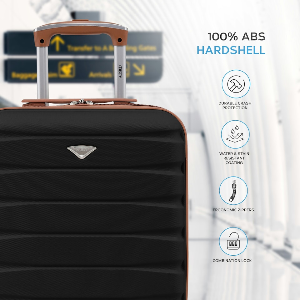 image 1 of 45x36x20cm EasyJet Free Underseat Carry-On Cabin Bag - Lightweight 4 Wheels ABS Hard Shell Suitcase Black | Black/Tan | Cabin Bag