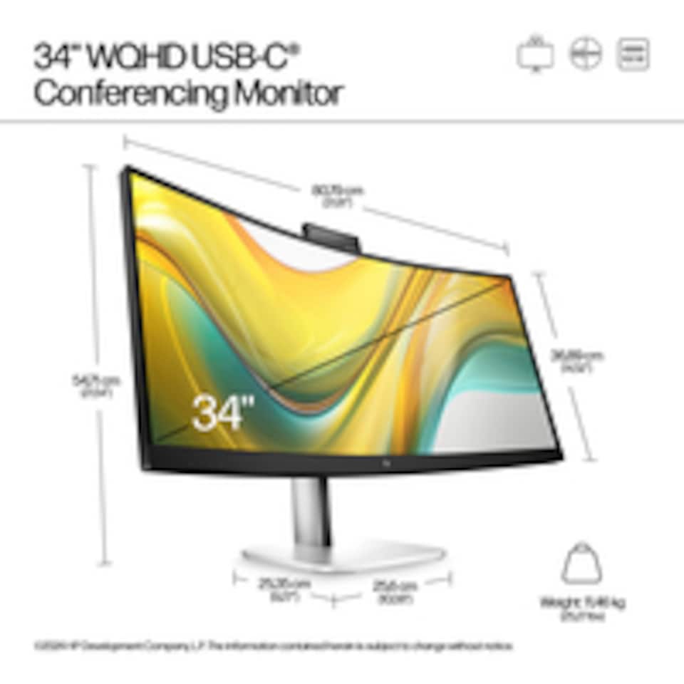 image 1 of HP Series 5 Pro 34 inch WQHD USB-C Conferencing Monitor - 534pm, 86.4 cm (34"), 3440 x 1440 pixels, Wide Quad HD, LCD, 5 ms, Black | Black | Black | 79.7 cm