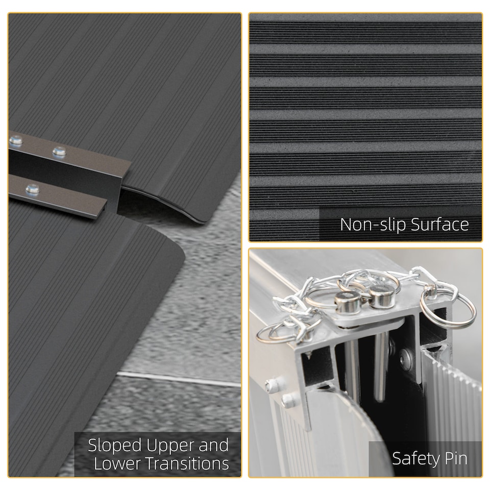 image 1 of HOMCOM Wheelchair Ramp, 122L 73Wcm, 272KG Capacity, Folding Aluminium Threshold Ramp with Non-Skid Surface, Transition Plates Above and Below for Home, Steps, Stairs, Curbs, Doorways